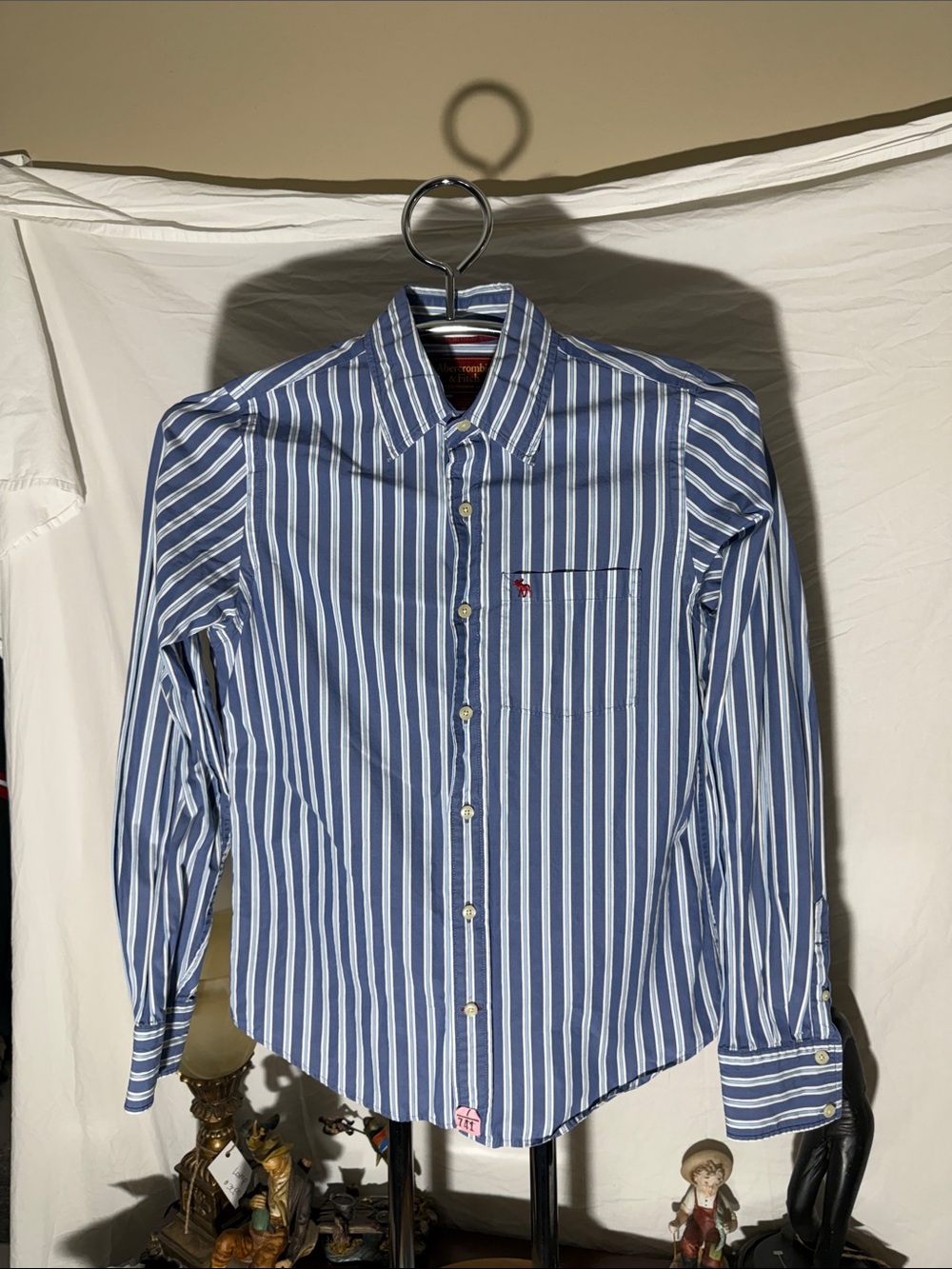 Men's Blue & White Stripe Button-Down Shirt